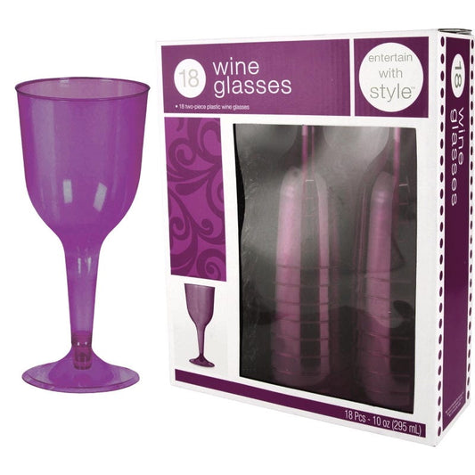 Purple Plastic Wine Glasses (Pack of 18)