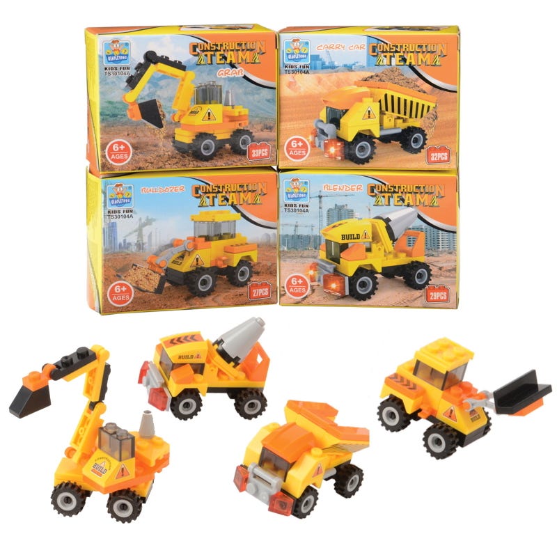 Construction Vehicles Bricks Building Sets (Pack of 12)