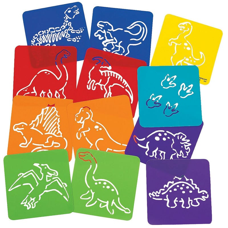 Plastic Dinosaur Stencils (Pack of 12)