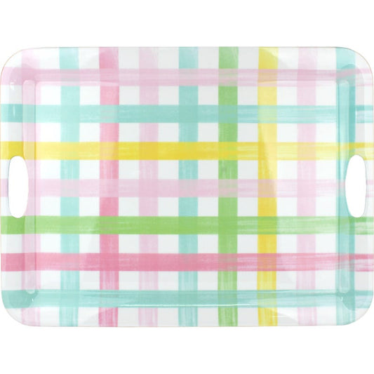 Pastel Gingham Melamine Tray 50.5cm x 37.8cm