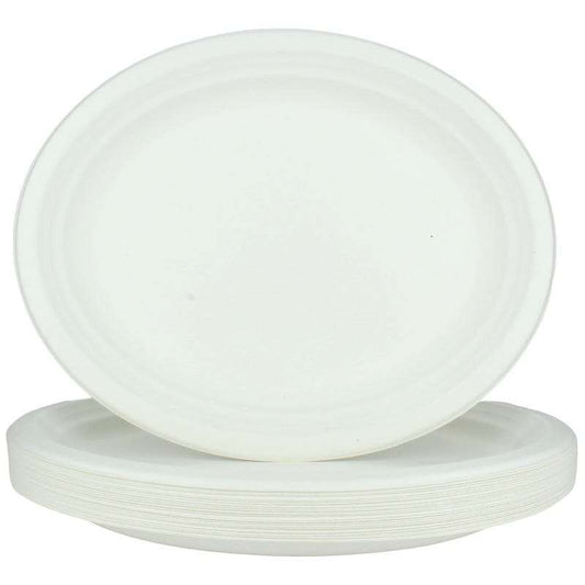 White Sugar Cane Oval Paper Plates (Pack of 24)