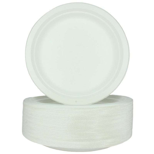 White Sugar Cane Luncheon Round Paper Plates (Pack of 50)