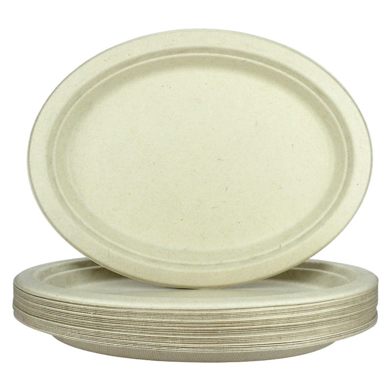 Biodegradable Natural Sugarcane Oval Plates 26cm x 20cm (Pack of 24)