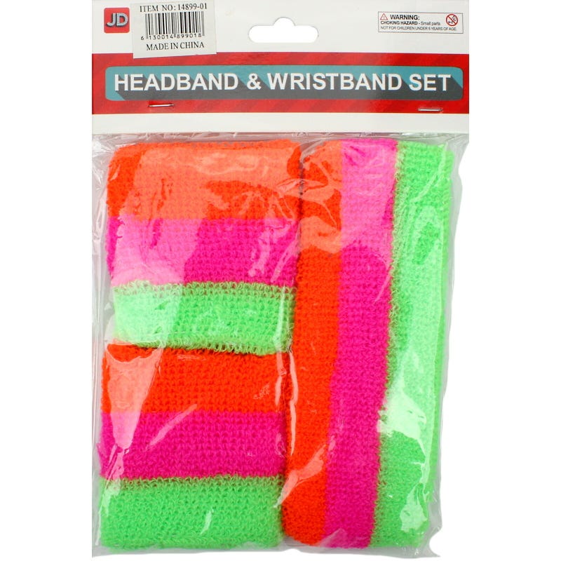 Neon Assorted Coloured Striped Sweatband Set