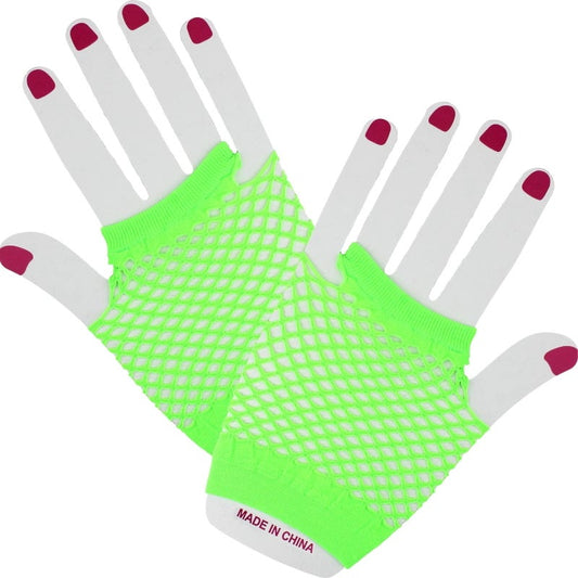 Neon Green Short Fingerless Fishnet Gloves