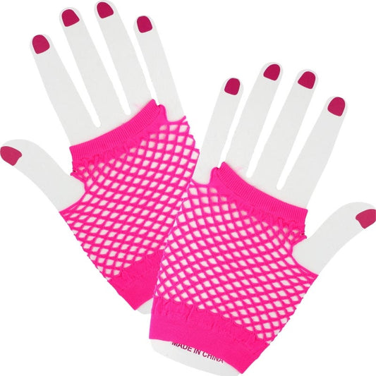 Neon Hot Pink Short Fingerless Fishnet Gloves