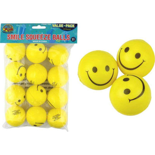 Yellow Smiley Face Squishy Balls (Pack of 12)