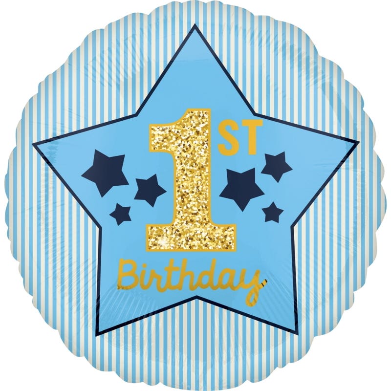 1st Birthday Boy Blue And Gold Star Helium Balloon