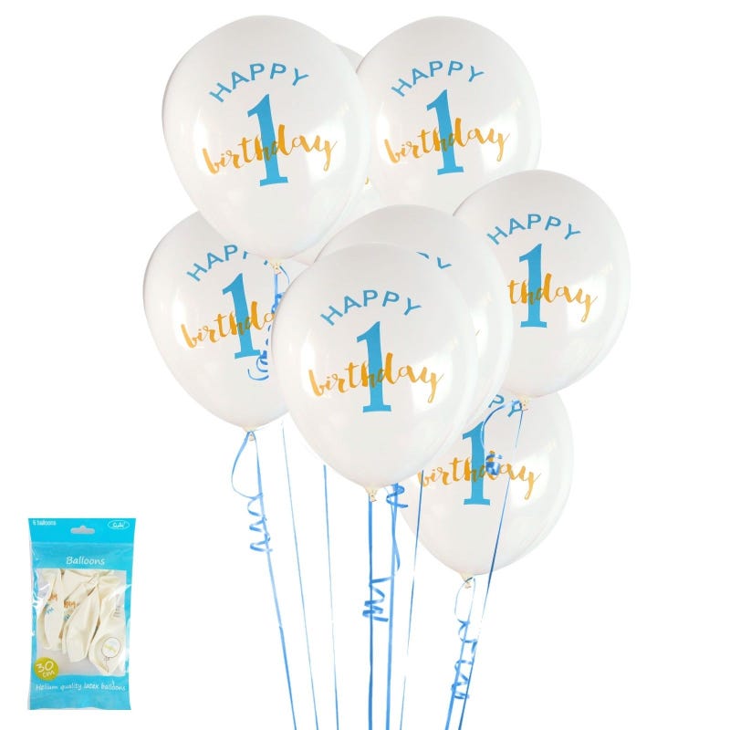 Happy Birthday 1 Boy Balloons (Pack of 6)