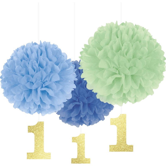 Boys 1st Birthday Fluffy Decorations (Pack of 3)