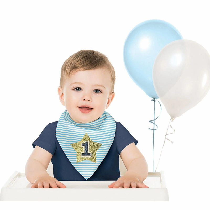 1st Birthday Boys Gold Star Fabric Bib