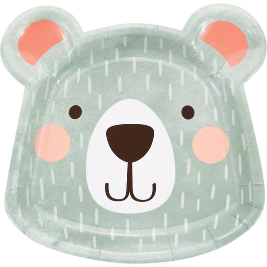 1st Birthday Bear Large Bear Shape Paper Plates (Pack of 8)