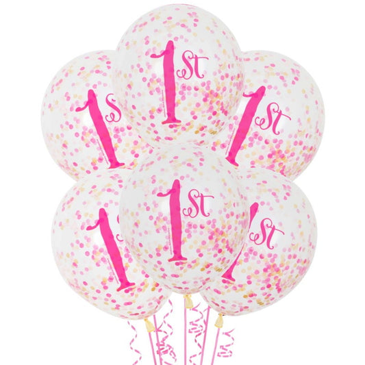 Pink & Gold First Birthday 1st Confetti Balloons (Pack of 6)