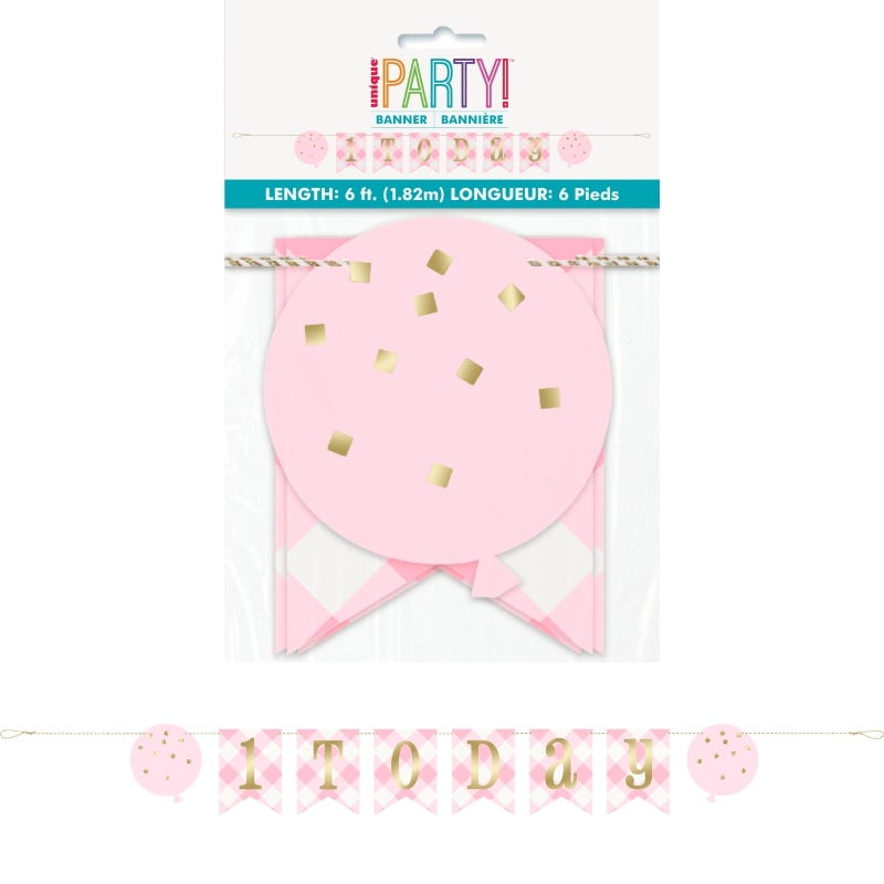 Pink Gingham 1st Birthday Girl Pennant Banner