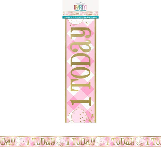 Pink Gingham 1st Birthday Girl Foil Banner