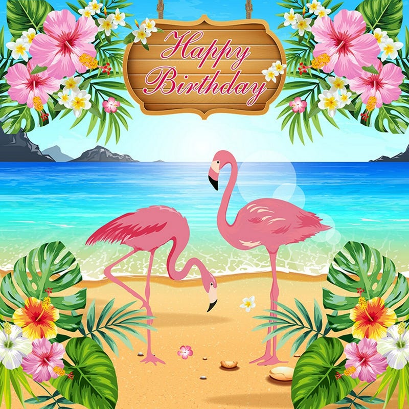 Flamingo Happy Birthday Large Fabric Wall Backdrop