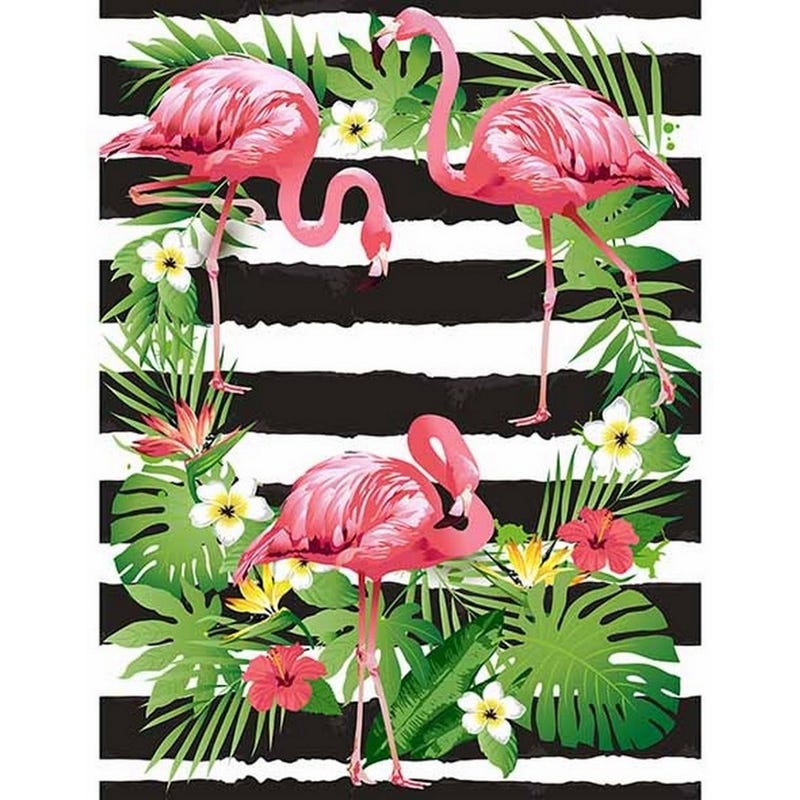 Black and White Striped Flamingo Large Fabric Wall Backdrop