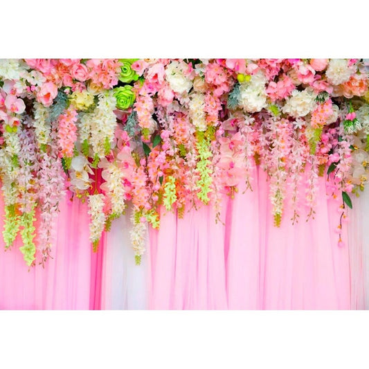 Pink Floral Curtain Large Printed Fabric Backdrop