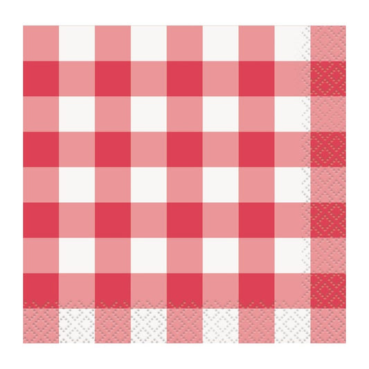 Red Gingham Small Napkins (Pack of 16)