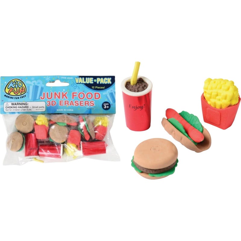 Junk Food 3D Erasers (Pack of 12)