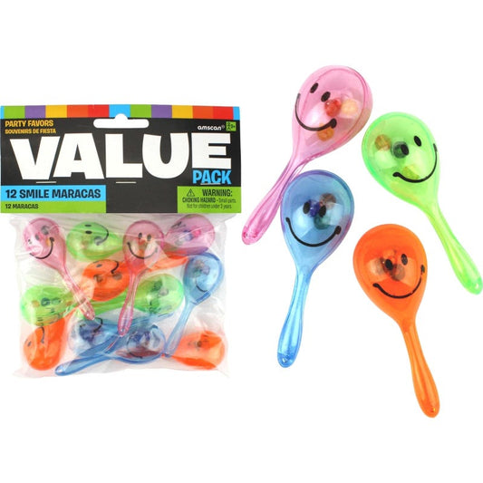 Smiley Face Mini Maracas (Value Pack of 12)