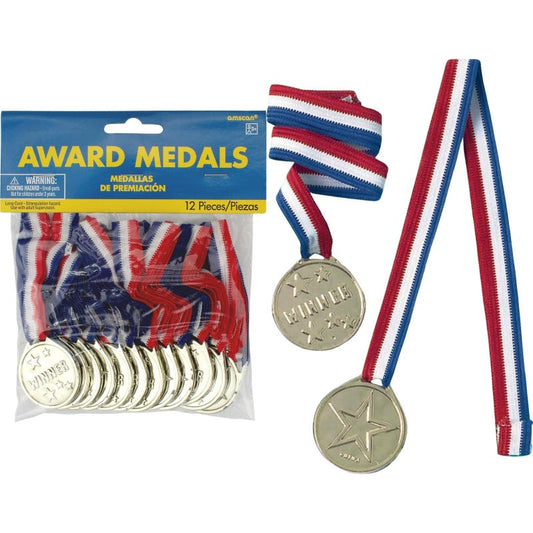 Silver Plastic Winner Medals (Pack of 12)