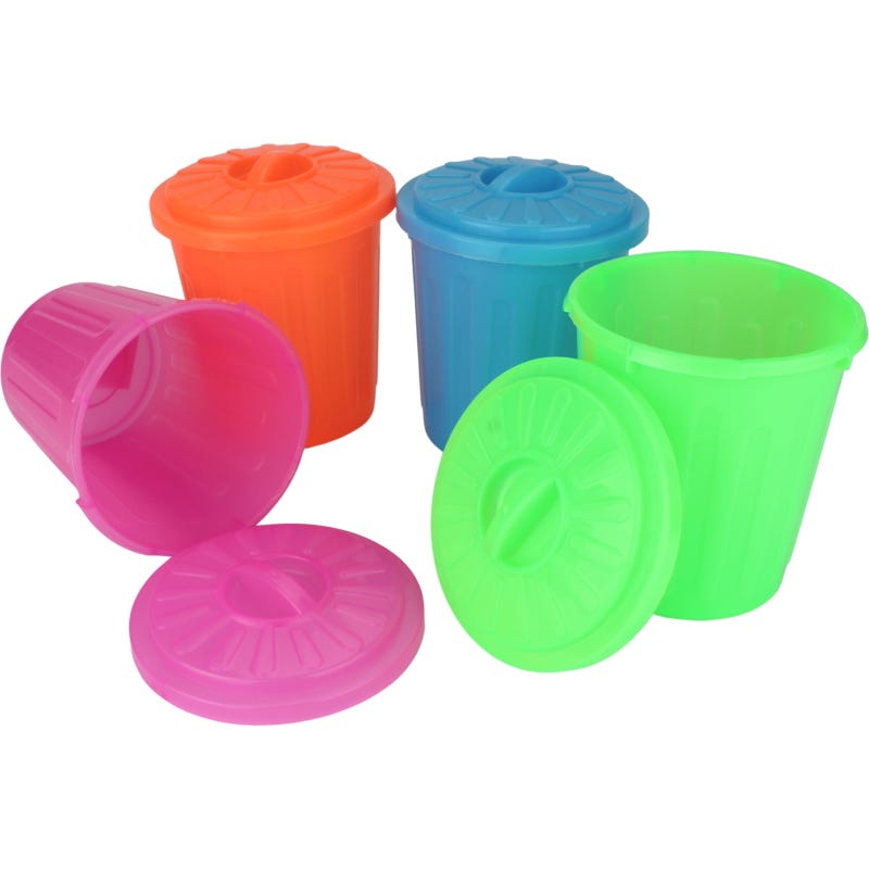 Neon Coloured Mini Garbage Bins With Lids 10cm (Pack of 12)