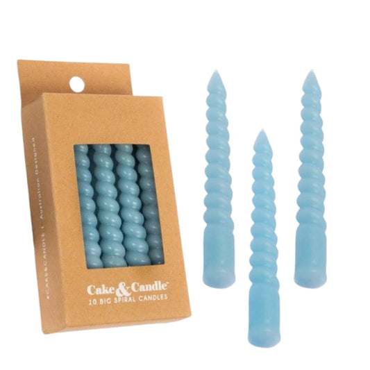 Light Blue Large Spiral Candles (Pack of 10)