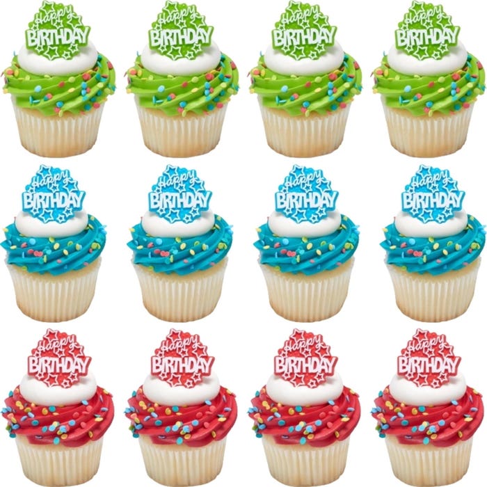 Happy Birthday Star Cupcake Rings (Pack of 12)