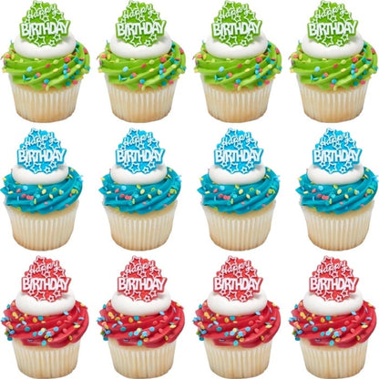 Happy Birthday Star Cupcake Rings (Pack of 12)