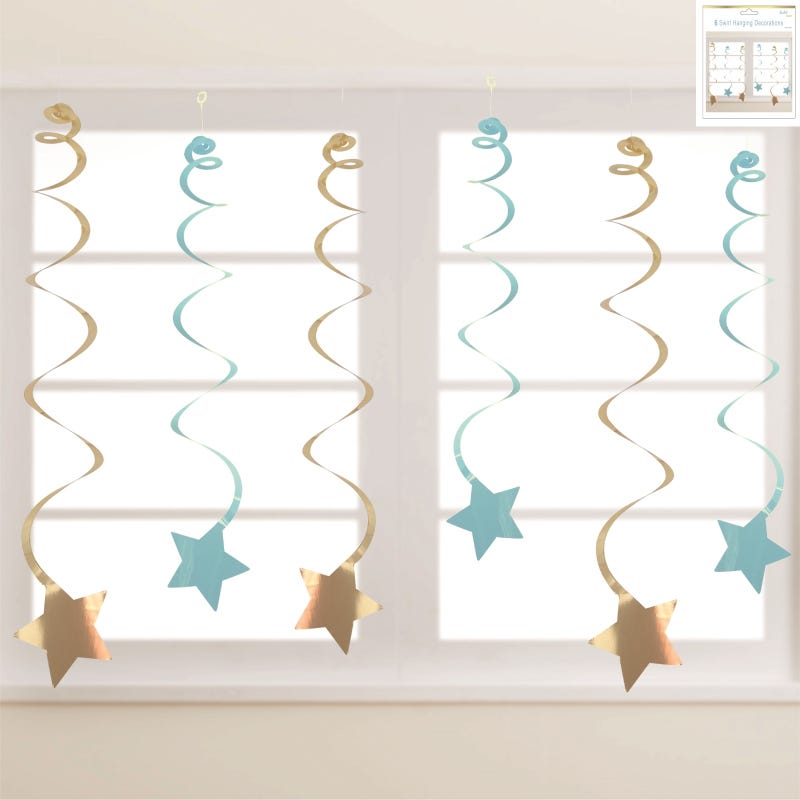 Blue and Gold Star Hanging Decorations (Pack of 6)