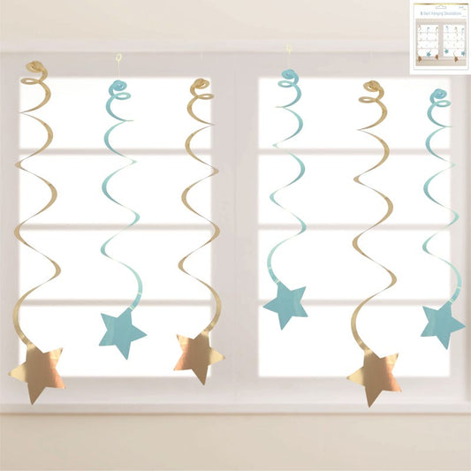 Blue and Gold Star Hanging Decorations (Pack of 6)