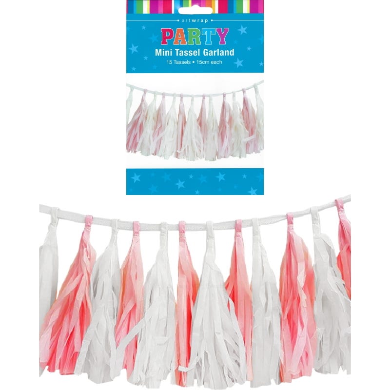 Pink & White Paper Mini Tassel Garland