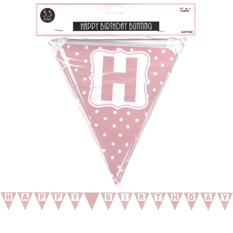 Pink & White Happy Birthday Flag Banner