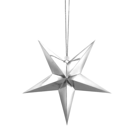 3D Silver Metallic Paper Hanging Star 30cm