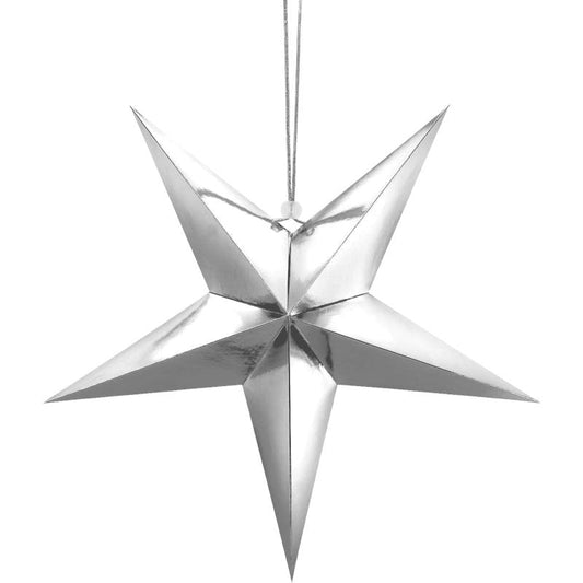 3D Silver Metallic Paper Hanging Star 45cm