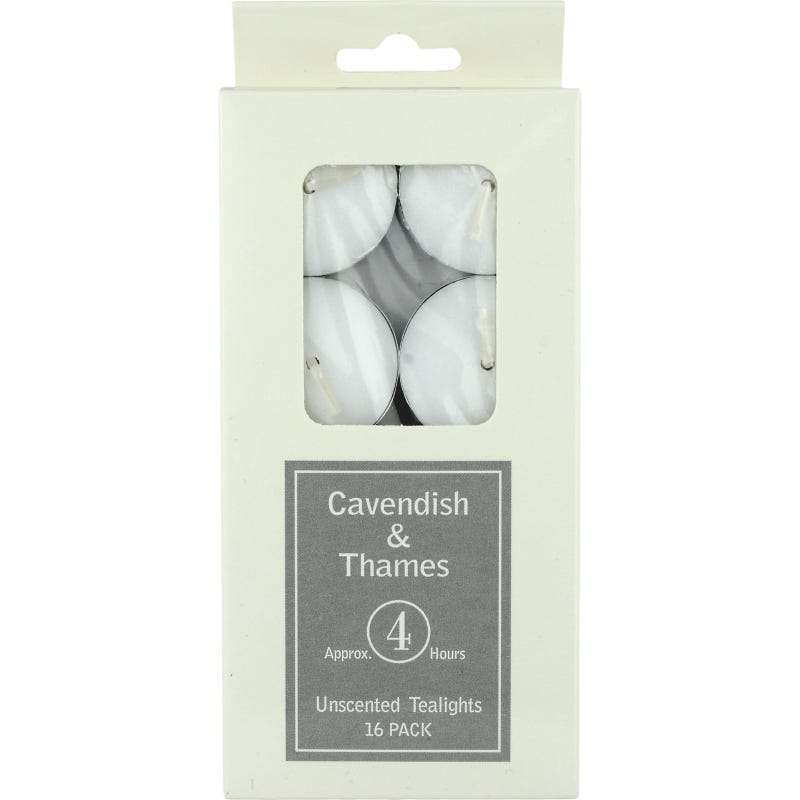 White Unscented Tealight Candles 4hr (Box of 16)