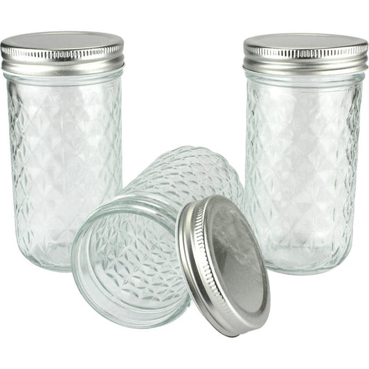 Quilted Screw Top Glass Conserve Jars 350ml (Pack of 3)