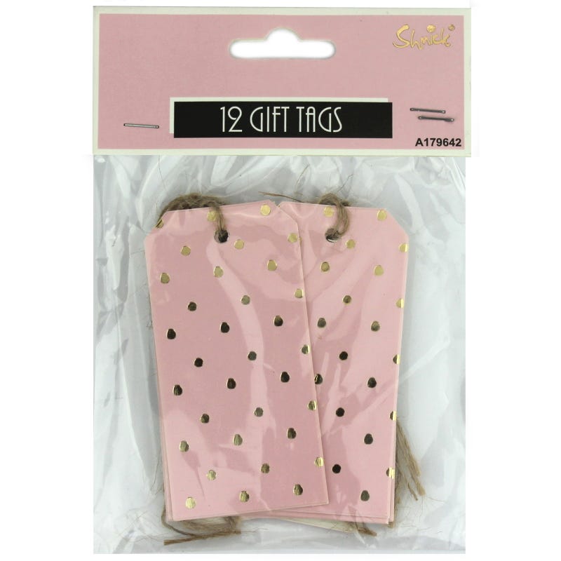 Pink and Gold Foil Dot Paper Gift Tags (Pack of 12)