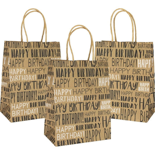 Brown Kraft Paper Happy Birthday Gift Bags 20cm (Pack of 4)