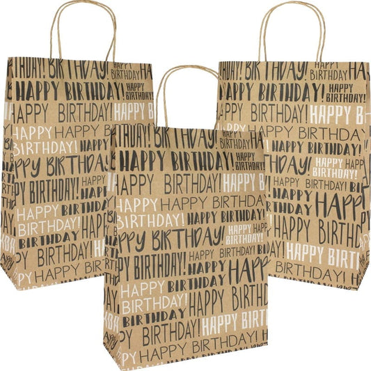 Brown Kraft Paper Happy Birthday Gift Bags 35cm (Pack of 3)