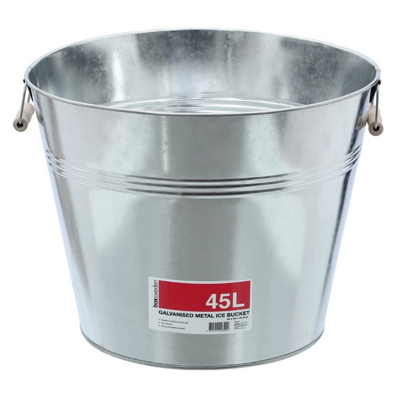 Galvanised Metal Ice Bucket With Wooden Handles 45L