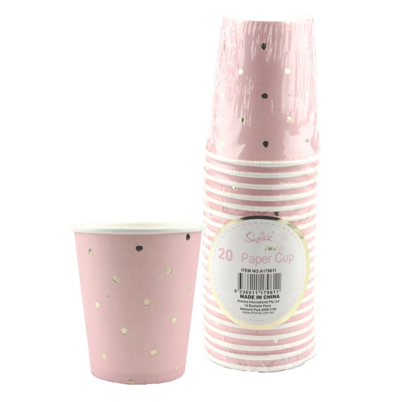 Pink and Gold Foil Dot Paper Cups (Pack of 20)