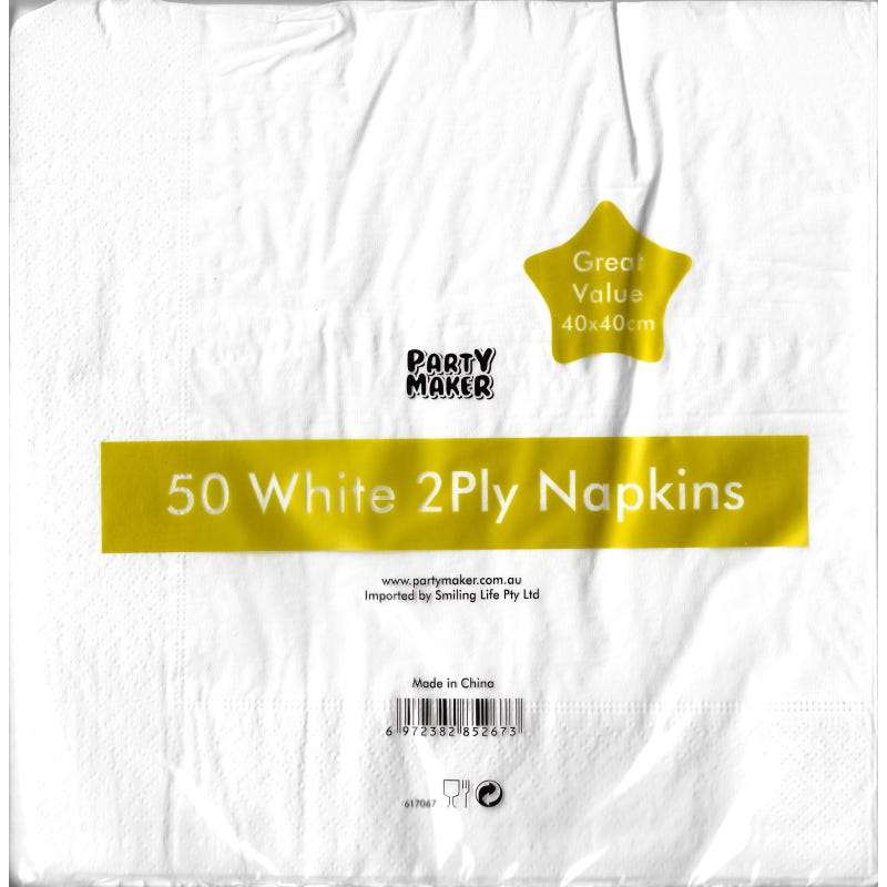 White Dinner Napkins / Serviettes (Bulk Pack of 50)