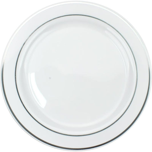 Silver Dual Trim Large Plastic Plates (Pack of 6)