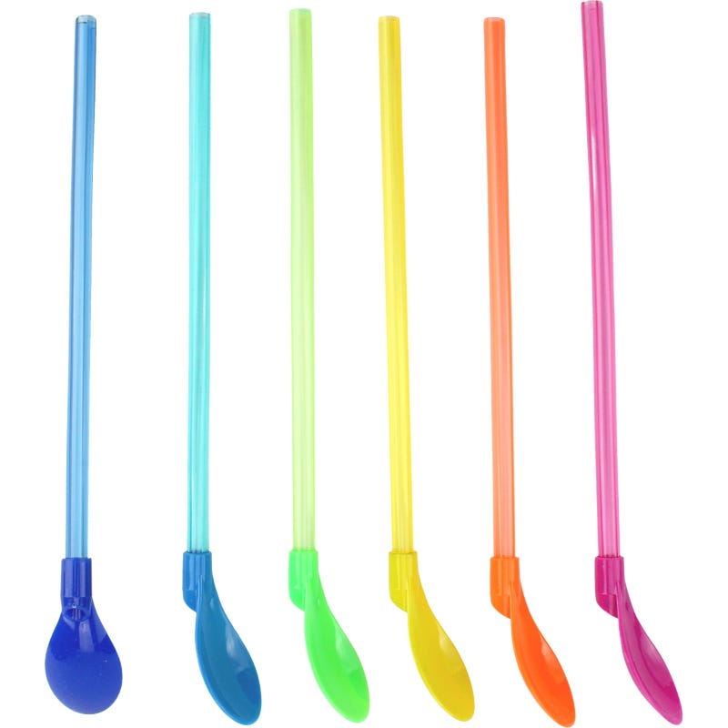 Coloured Reusable Plastic Spoon Straws (Pack of 6)