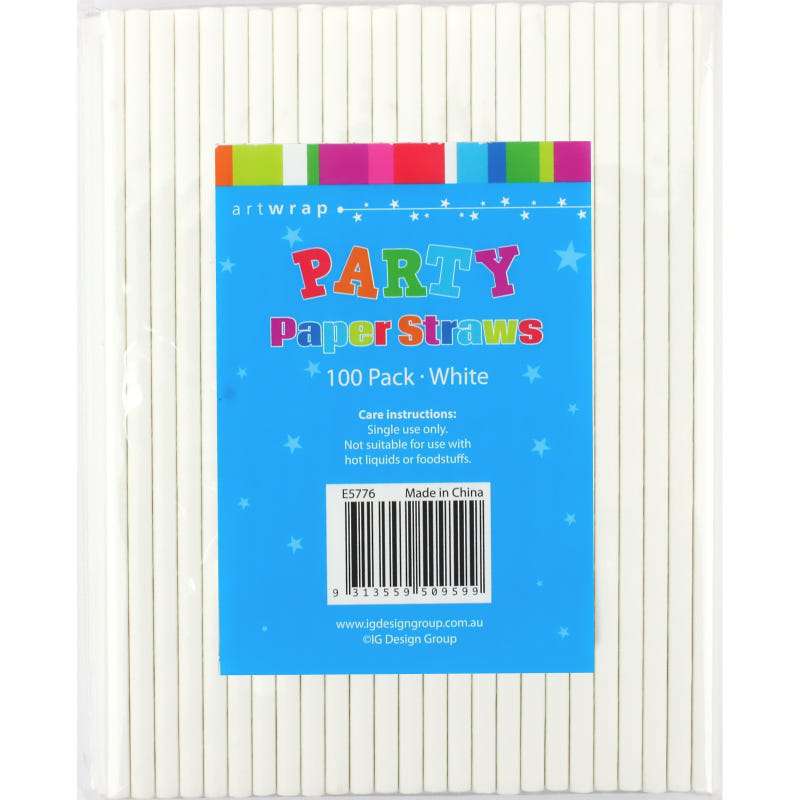 White Paper Straws (Bulk Pack of 100)