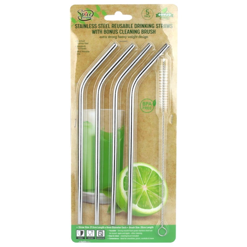 Reusable Stainless Steel Drinking Straws & Brush (Pack of 4)