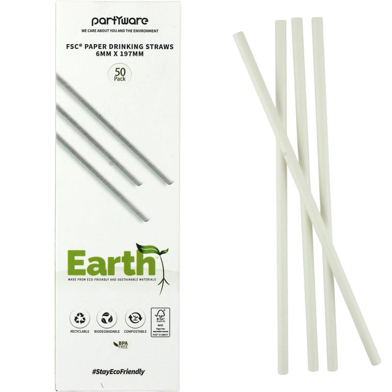 Earth Eco White Paper Straws (Pack of 50)