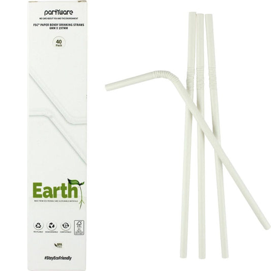 Earth Eco White Paper Bendy Straws (Pack of 40)